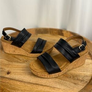 Eurosoft Kahley Black Comfort Cork Wedge Sandals Size 7
